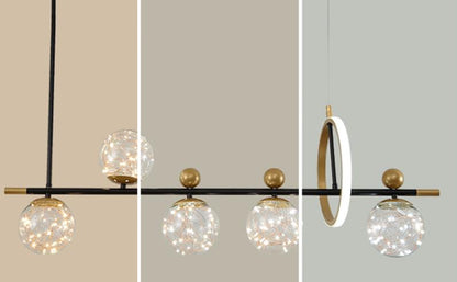 Nordic Light Luxury Round Ball Iron Glass LED Chandelier