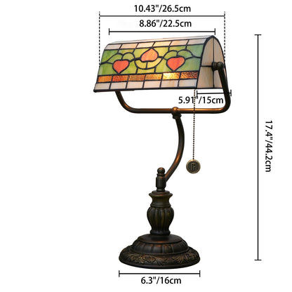 Traditional Tiffany Heart Design Stained Glass Resin Iron 1-Light Table Lamp For Bedroom