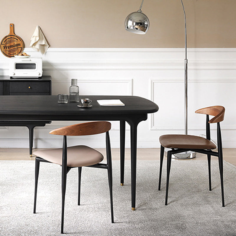Contemporary Nordic Square Cowl Curved Back Microfiber Leather Solid Wood Iron Dining Chair For Dining Room
