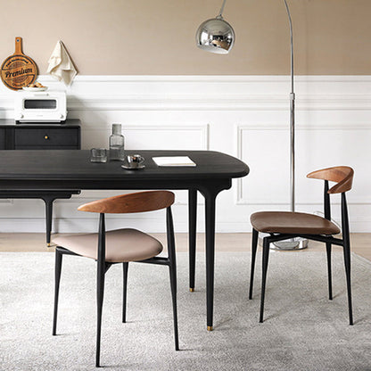 Contemporary Nordic Square Cowl Curved Back Microfiber Leather Solid Wood Iron Dining Chair For Dining Room