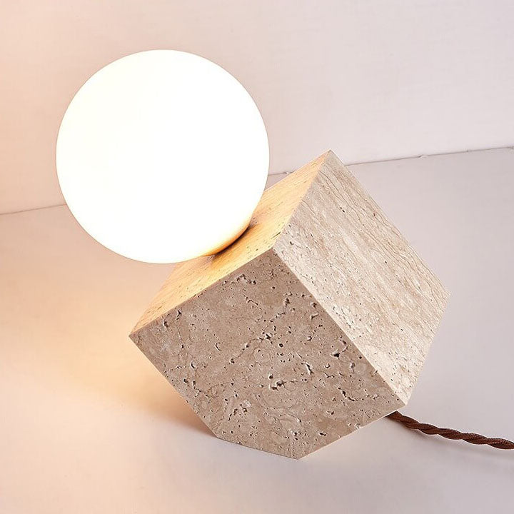 Japanese Nostalgic Yellow Travertine Inclined Cube 1-Light Table Lamp