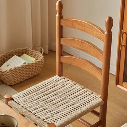 Contemporary Retro Square Braided Rope Solid Wood Dining Chair Ladder-back Footrest For Dining Room