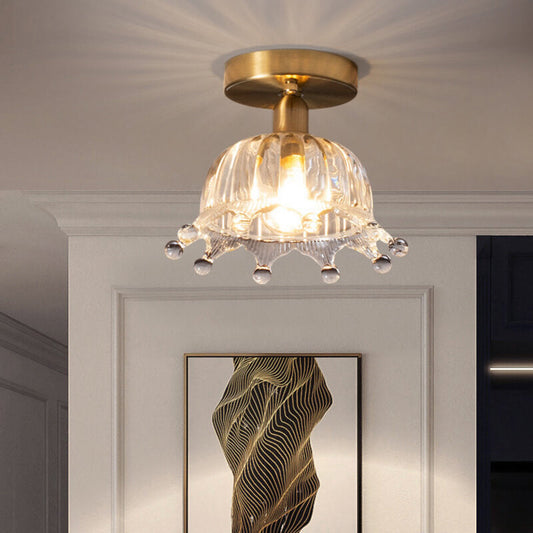 Nordic Simple Creative All-Copper Flower-Shaped 1-Light Semi-Flush Mount Ceiling Light