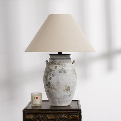 Traditional Vintage Ceramic Fabric Metal Conic Pot 1-Light Table Lamp For Bedside