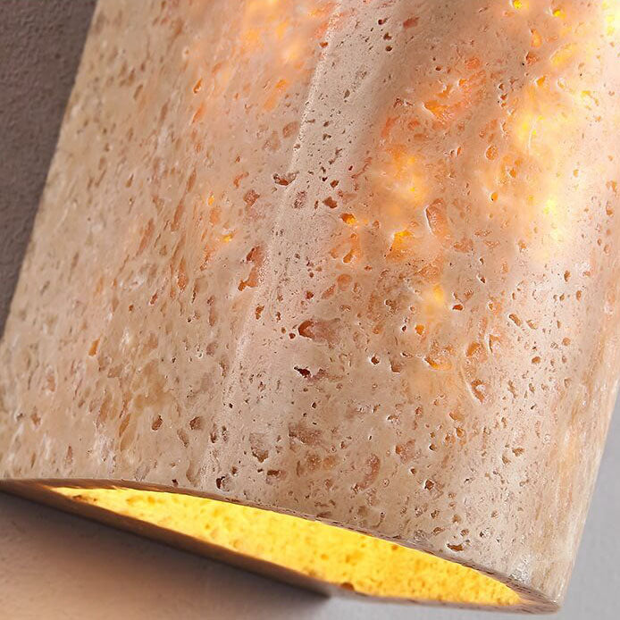 Japanese Wabi-sabi Yellow Travertine Half-Cylinder LED Wall Sconce Lamp