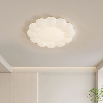 寝室用コンテンポラリー北欧クリームPEフラワーLEDフラッシュマウントシーリングライト