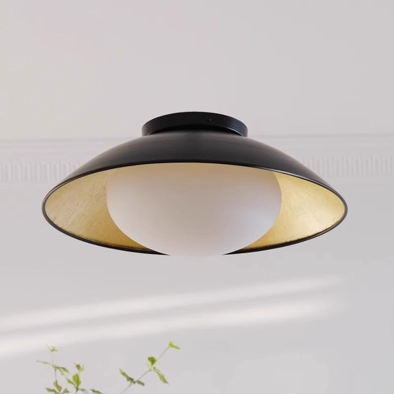 Traditional Vintage Iron Glass Ball Bowl 1-Light Semi-Flush Mount Ceiling Light For Bedroom