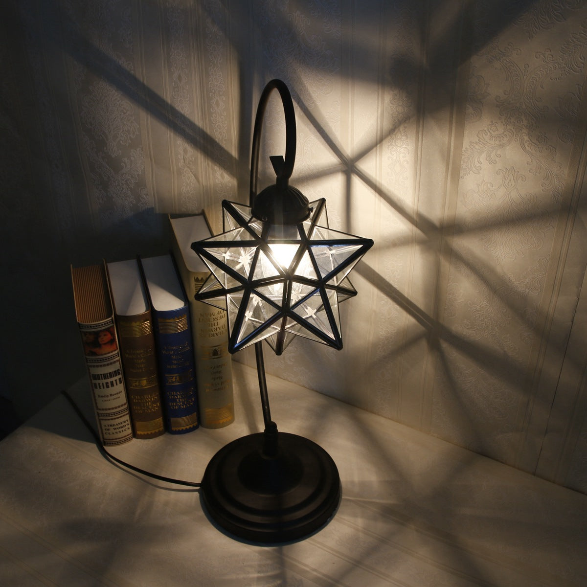 Contemporary Creative Pentagram Iron Glass 1-Light Table Lamp For Bedroom