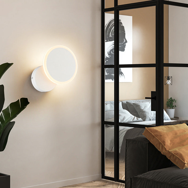 مصباح حائط LED دائري دوار مصنوع من الحديد والأكريليك بتصميم عصري بسيط لغرفة النوم 