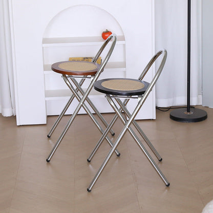 Traditional Vintage Round Solid Wood Wicker Stainless Steel Dining Chair Folding Backrest For Dining Room