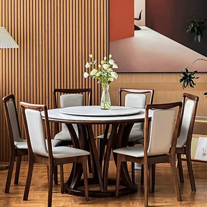 Traditional Chinese Rectangular Solid Wood Faux Leather Dining Chair Backrest For Dining Room