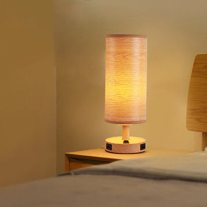 Modern Wood Grain Fabric Shade 1-Light Table Lamp