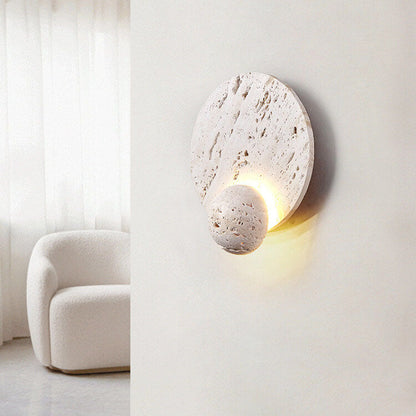 Modern Minimalist Cream Double Disc White Travertine LED Wall Sconce Lamp