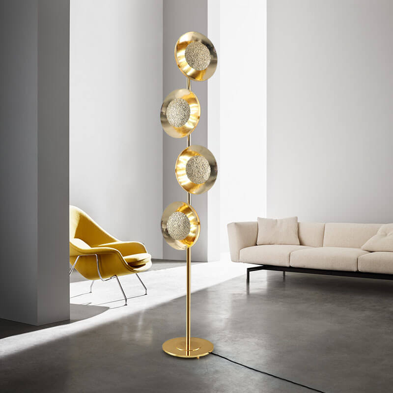 Creative Light Luxury Gold Circles Disc Long Pole LED Standing Floor Lamp