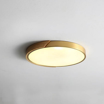 Modern Light Luxury Round All Copper Wood LED Flush Mount Lighting