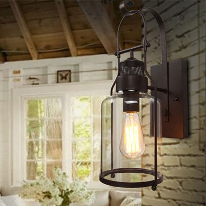 Contemporary Industrial Iron Glass Cylinder 1-Light Wall Sconce Lamp For Hallway