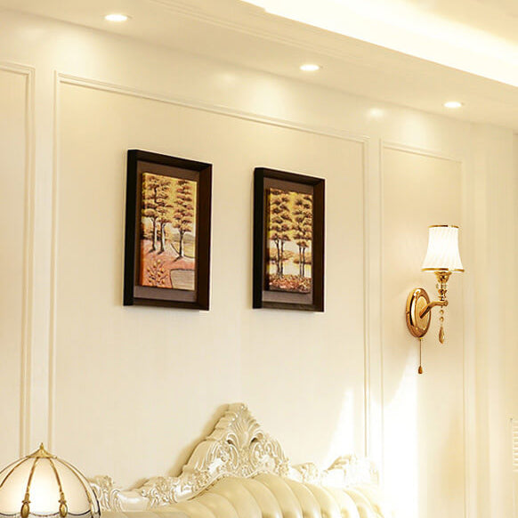 European Simple Glass Lampshade Zipper Switch 1/2-Light Wall Sconce Lamp