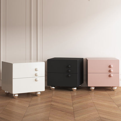 Contemporary Creative Rectangular Orb Artificial Plank Solid Wood Stainless Steel Nightstand 2-Drawer For Bedroom