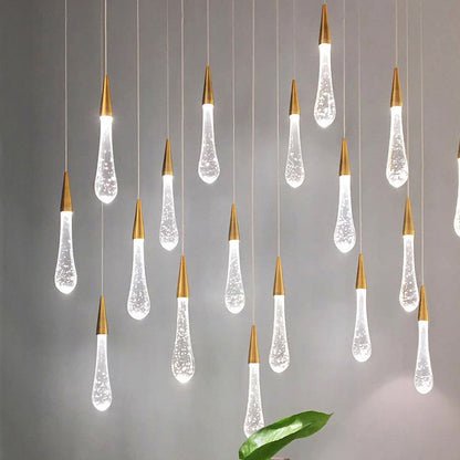 Modern Simplicity Iron Aluminum Crystal Drop Meteor Shower LED Pendant Light For Dining Room