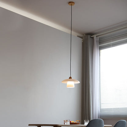 Danish Vintage White Jade Disc Glass Shade 1-Light Pendant Light