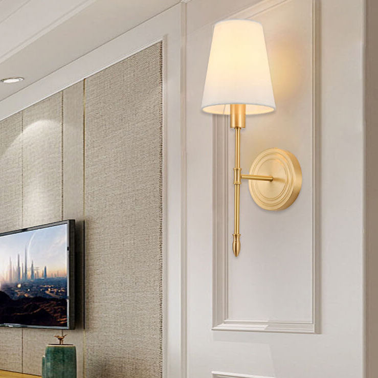 Modern Minimalist Brass Fabric Glass Straight Arm 1/2 Light Wall Sconce Lamp