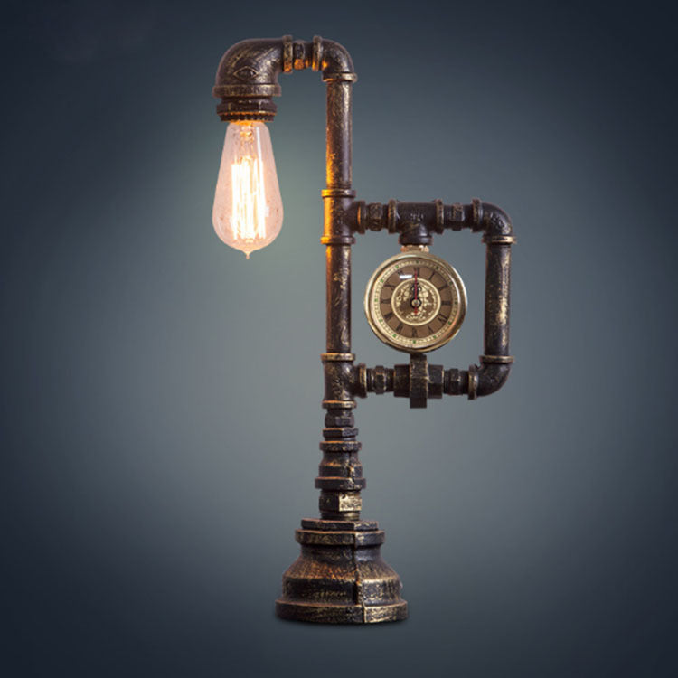 Traditional Vintage Pipe Metal Glass 1-Light Table Lamp For Study Room
