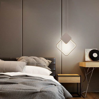 مصباح LED دائري هندسي من الحديد بتصميم بسيط وعصري لغرفة النوم 