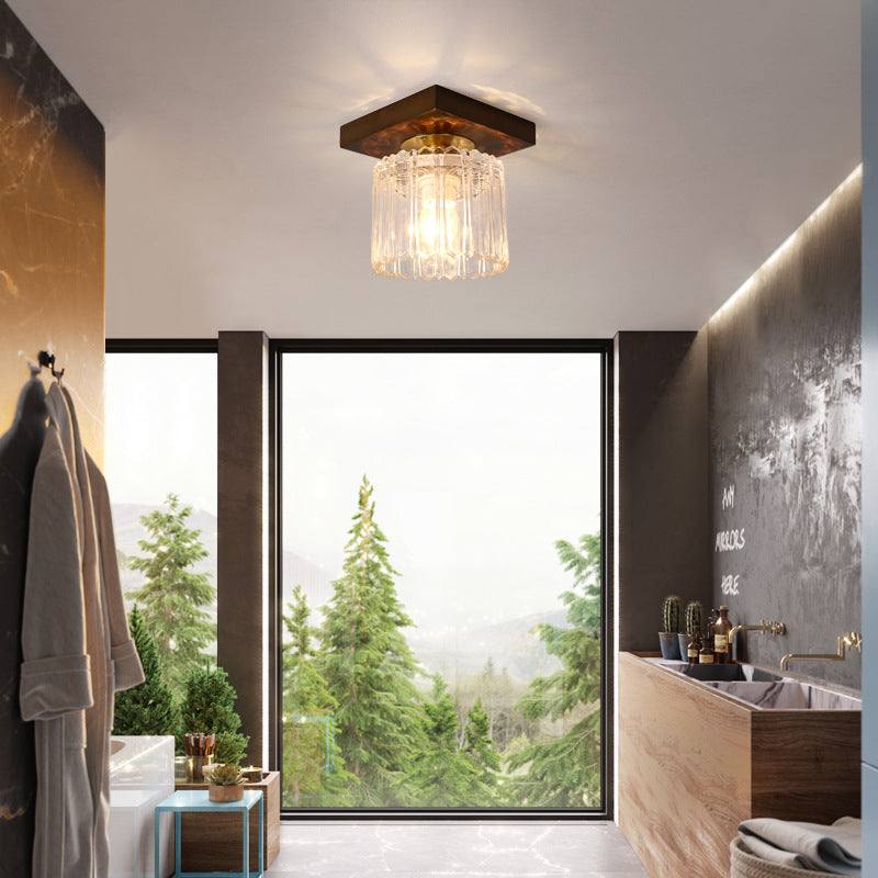 Nordic Solid Glass Square Round Geometry 1-Light Semi-Flush Mount Ceiling Light