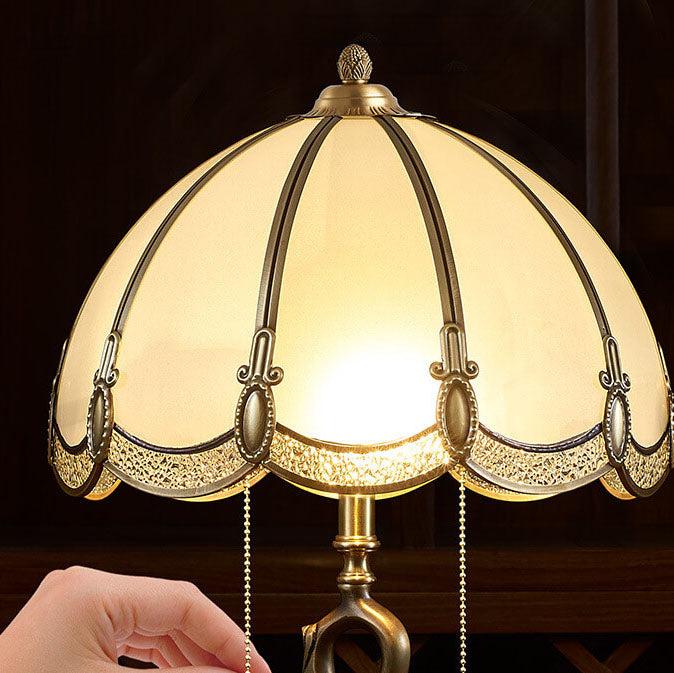 European Luxury Stained Glass Swan Base Copper 2-Light Table Lamp