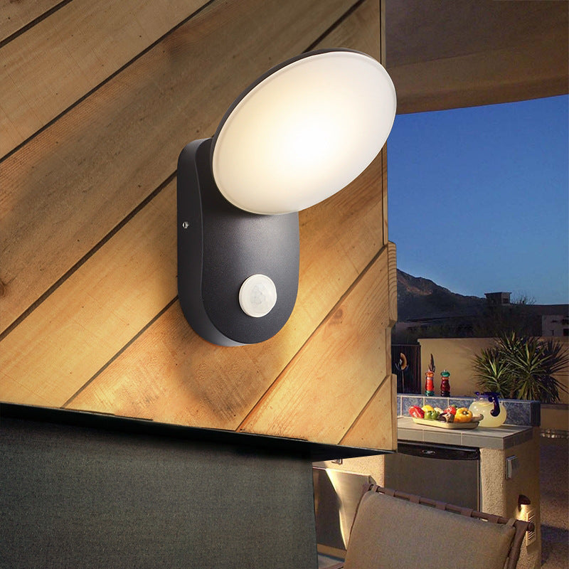 Contemporary Industrial Waterproof Aluminum PC Round Shade LED Wall Sconce Lamp For Garden