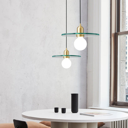Contemporary Scandinavian Glass Round Disc Copper Lamp Head 1-Light Pendant Light For Dining Room