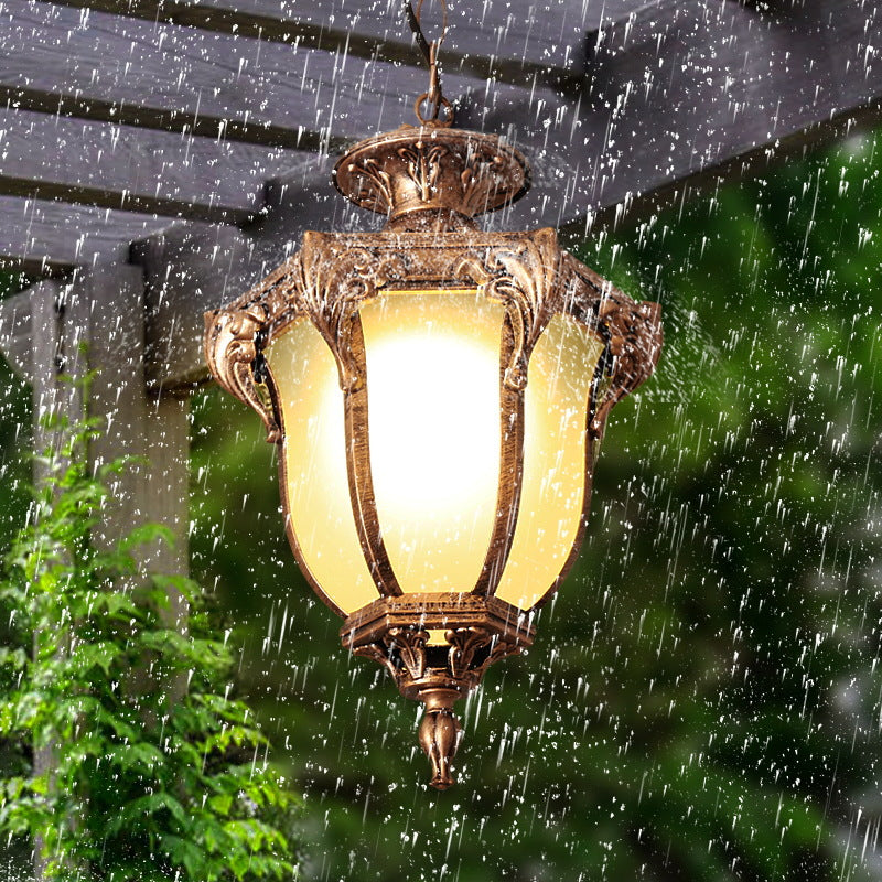 Traditional European Waterproof Aluminum Frame Glass Shade 1-Light Pendant Light For Garden