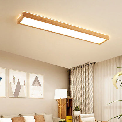 Japanese Minimalist Log Rectangular Walnut LED Flush Mount Ceiling Light