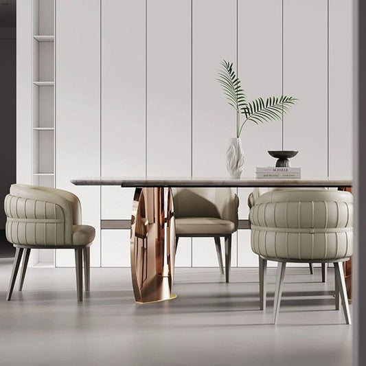 Modern Luxury Round Upholstered Faux Leather Carbon Steel Dining Chair Curved Backrest For Dining Room