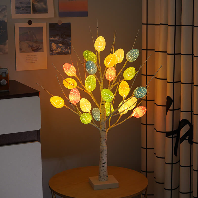 Modern Creative Holiday Decorative Colorful Egg Simulation Tree Plastic LED Table Lamp