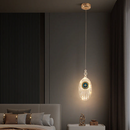 Contemporary Scandinavian Oval Orb Aluminum Acrylic Shell LED Pendant Light For Bedroom