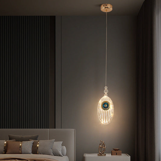 Contemporary Scandinavian Oval Orb Aluminum Acrylic Shell LED Pendant Light For Bedroom