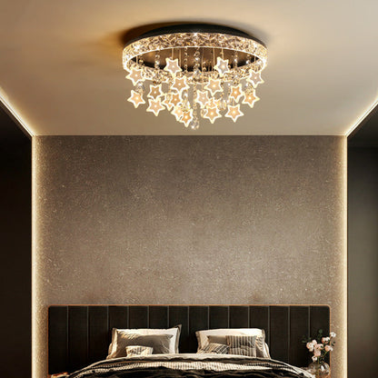 Contemporary Nordic Kids Iron Acrylic Crystal Round Star Pendant LED Flush Mount Ceiling Light For Bedroom