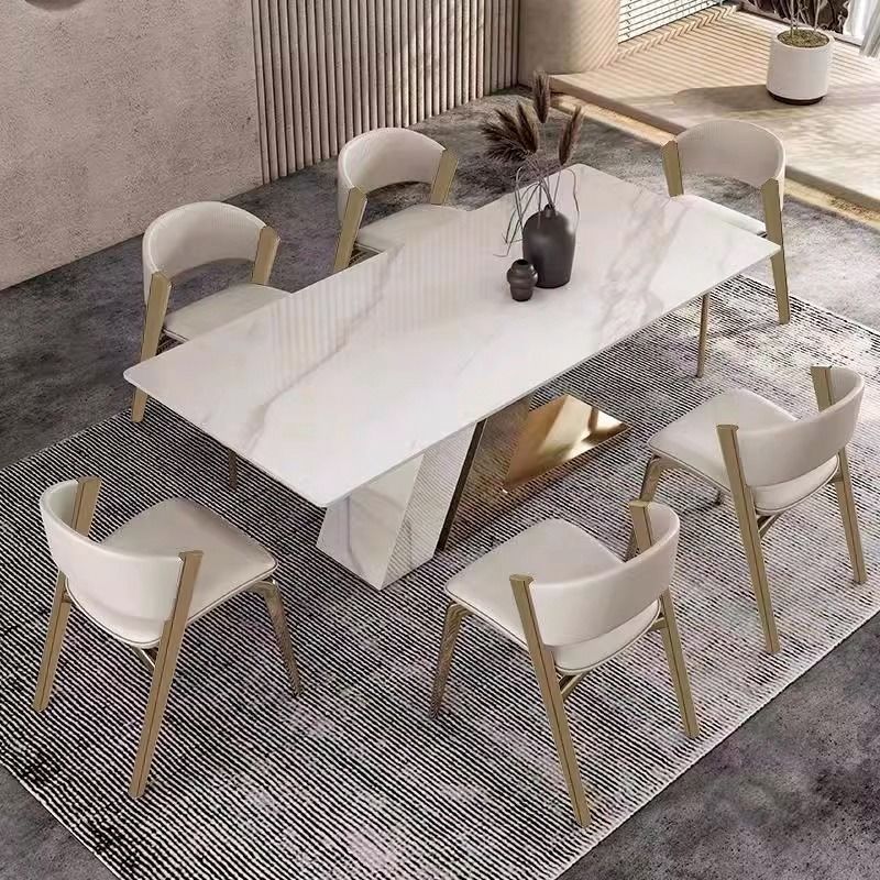 Modern Luxury Square Microfiber Leather Stainless Steel Foam Dining Chair Four Legs Backrest For Dining Room