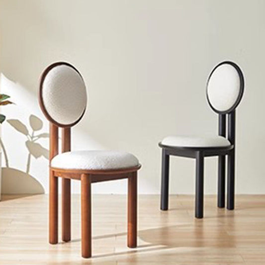 Contemporary Scandinavian Round Back Solid Wood Lambswool PU Leather Dining Chair Backrest For Dining Room