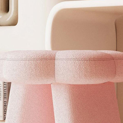 Modern Art Deco Floral Square Lambswool Wood Vanity Stool Backless Armless For Bedroom