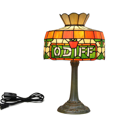 Traditional Tiffany Round Umbrella-Shaped Stained Glass Resin Iron 1-Light Table Lamp For Bedroom
