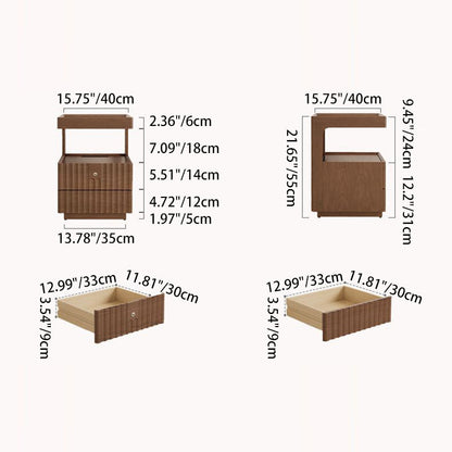 Contemporary Nordic Rectangular Solid Wood Tempered Glass Zinc Alloy Nightstand 2-Drawer For Bedroom
