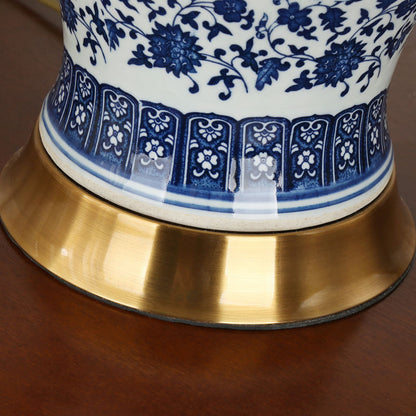 Traditional Chinese Vase Base Trapezoidal Ceramic Fabric 1-Light Table Lamp For Bedroom