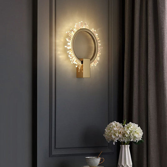 مصباح حائط LED بتصميم عباد الشمس الكريستالي الفاخر المعاصر المصنوع من الفولاذ المقاوم للصدأ لغرفة المعيشة 