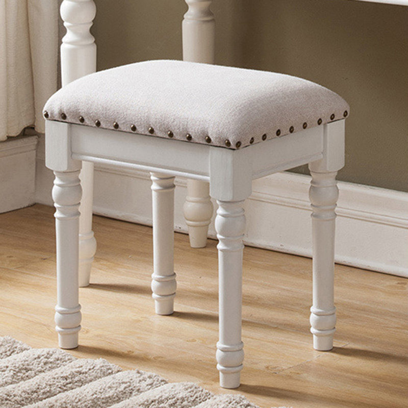 Contemporary Scandinavian Square Linen Faux Leather Solid Wood Vanity Stool Backless Armless For Bedroom