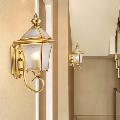 European Modern Luxury Quadrilateral Brass Glass Waterproof 1-Light Outdoor Wall Sconce Lamp