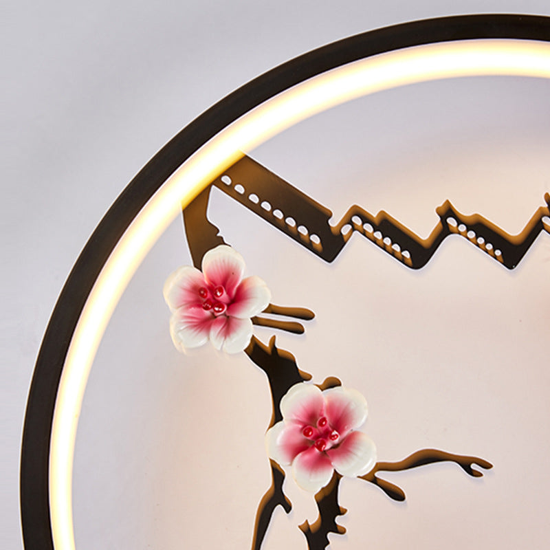 伝統的な中国の丸い梅の花と蓮の葉のアルミアクリルLED壁取り付け用燭台ランプリビングルーム用