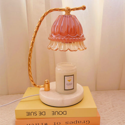 Contemporary Scandinavian Floral Metal Glass 1-Light Aroma Melt Wax Table Lamp For Bedroom