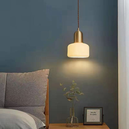 Traditional Japanese Copper Ceramic Hemispheric 1-Light Pendant Light For Dining Room